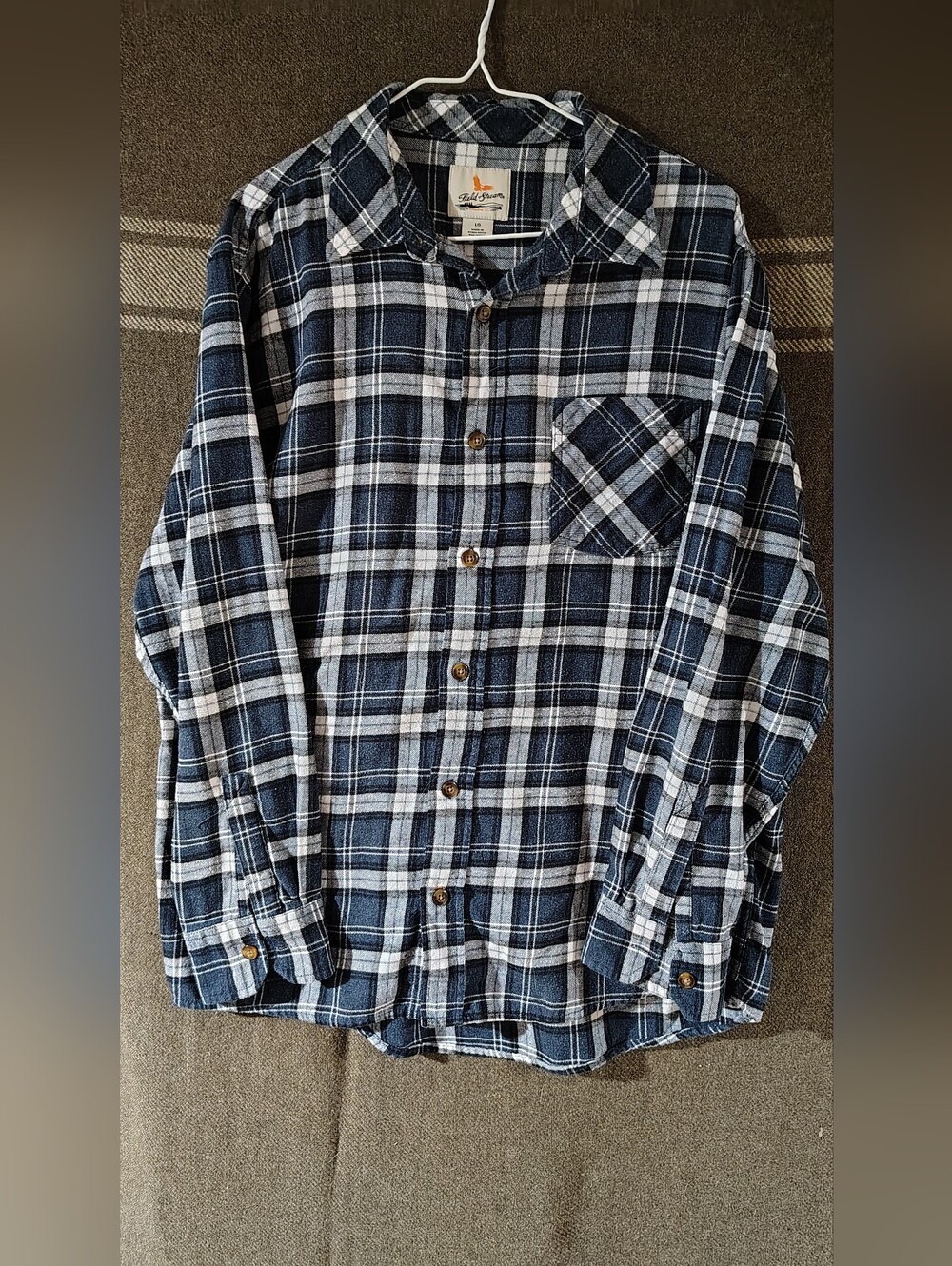 Men's Navy and White Plaid Flannel Shirt - Casual Button-Up